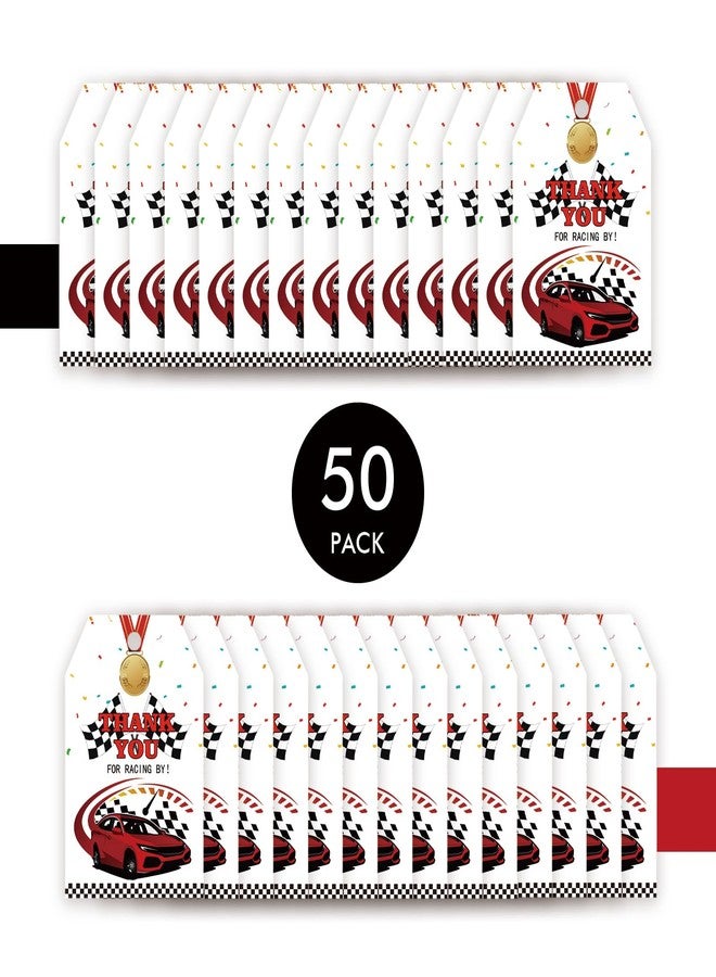 FORSHEEP 50pcs Race Car Thank You Tags, Racing Car Gift Tag with String for First Birthday Party, Fast One/Two Fast Thank You Paper Tags for Racing Birthday Party Favors - Image 3